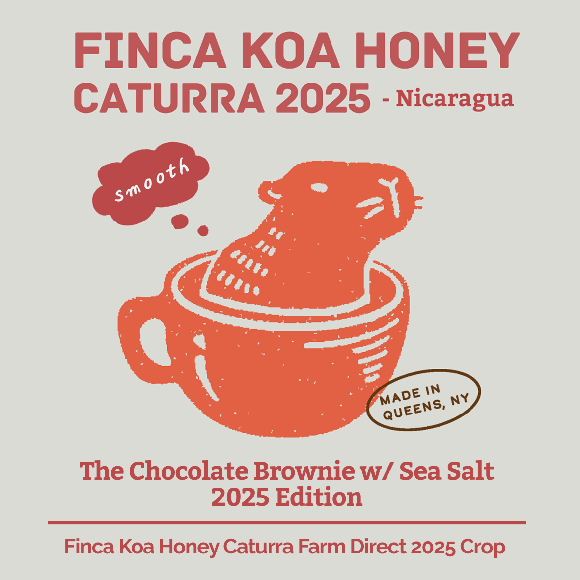 Finca Koa Honey Caturra 2025 - med-light roast, honey process, dark chocolate brownie, umami, tart, light woodiness and wine-like stone fruit flavours