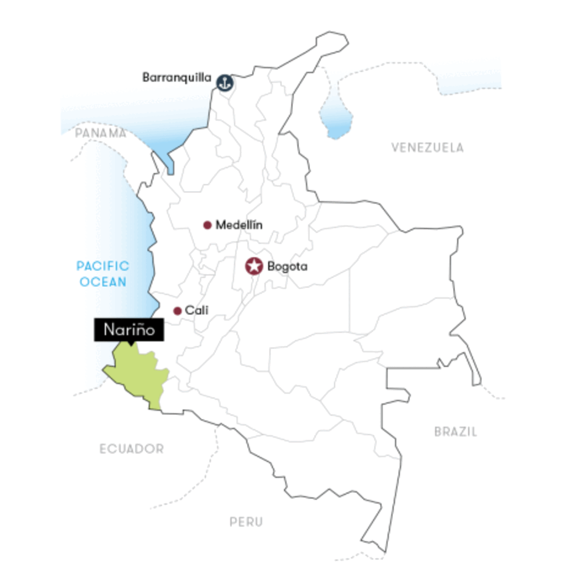 Colombia Narino Sareni - med-light roast, washed process, milk chocolate , tangerines, almonds
